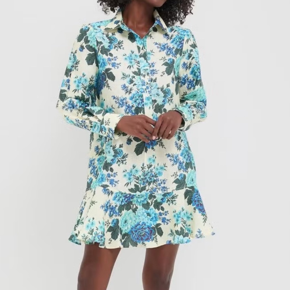 Tuckernuck Blue Hydrangea Floral Mini Shirt Dress